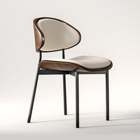 Chaise de salle à manger rétro de style italien, moderne et minimaliste, en bois massif, en bois courbé, rembourrée en cuir, sans accoudoirs, avec dossier, pour la maison