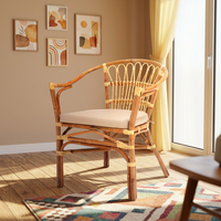 Fauteuil en rotin classique fait main FLADEO, design moderne asiatique en bois durable, pour la maison, le bureau, le salon, l'appartement modulaire, l'hôtel, la villa