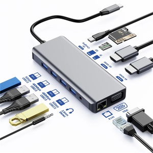ドッキングステーション デュアルモニター 12 in 1 USB Type-C ハブ トリプルディスプレイアダプター 4K VGA LAN イーサネット 4USB 100WPD 3.5mm USB-C ドック - Product Image 1
