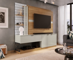 Meuble TV MERLOT de style moderne, 3 portes, en bois, pour salon, en panneaux de particules, facile à assembler, fabrication Brésil - Product Image 6