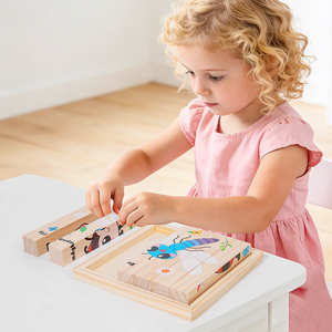 Juguetes de rompecabezas de bloques de madera gruesos Montessori para niños, temática 3D de animales, espacios, océanos, transporte, insectos, carreras y deportes - Product Image 2