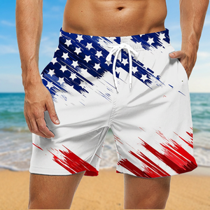 <b>Men's</b> American Flag Print Quick Dry Polyester Board Shorts Mid Waist Drawstring Casual Swim <b>Trunks</b> with Pockets - Product Image 4