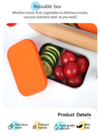 Boîte de rangement alimentaire carrée en acier inoxydable pour pique-nique en plein air avec couvercle en silicone de qualité alimentaire, boîte à lunch en métal pour collations