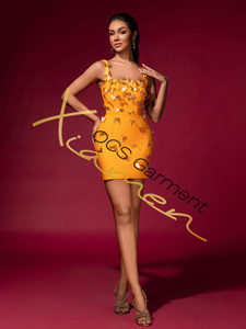 MF Nueva Llegada Sin Mangas Metal Mariposa Amarillo Mini Casual Formal Bodycon Vendaje Vestidos para Mujeres Elegante - Product Image 2