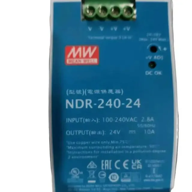 Buen precio Fuente de alimentación conmutada 24V DC voltaje 240W Industrial DIN Rail tipo NDR-240-24