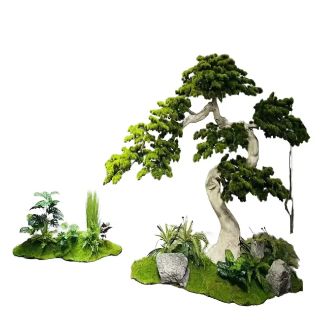 Model dekoratif pohon pinus simulasi serat kaca diperkuat plastik halaman hotel lanskap