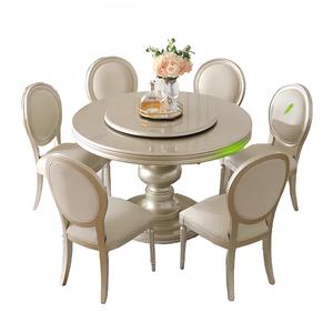 Table à manger ronde en bois massif de style américain, luxe léger, moderne et minimaliste, avec plateau tournant, ensemble de salle à manger commercial durable - Product Image 6