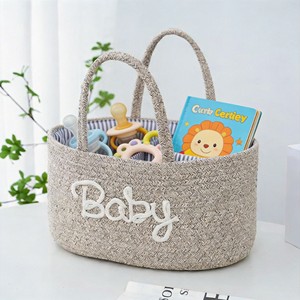 <span class=keywords><strong>Panier</strong></span> de rangement pour couches de bébé en corde de coton écologique, portable, tissé, avec compartiments amovibles pour lingettes et jouets - Product Image 6