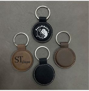 Porte-clés en similicuir PU gravable au laser, formes rectangulaires, circulaires et ovales, avec gravure métallique tendance - Product Image 2