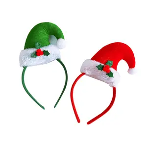 Cheap Party Hair Accessories Red/Green Color Hat Design Christmas Hairband Wholesale Christmas Headband for Unisex
