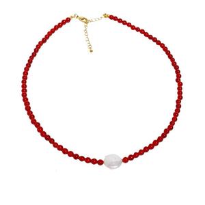 Collar de Perlas Barrocas de Agua Dulce Retro Francés, Cadena con Cuentas de Ágata Roja Alegre, Collar de Moda para Regalo de Amigas - Product Image 5