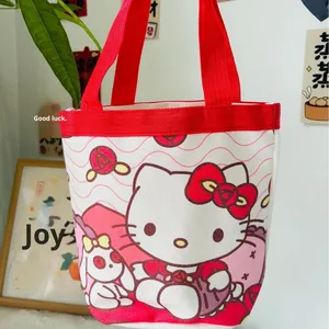 Sac fourre-tout en toile illustré mignon, fermeture ouverte, sac à déjeuner pour maman, petit sac de travail - Product Image 2