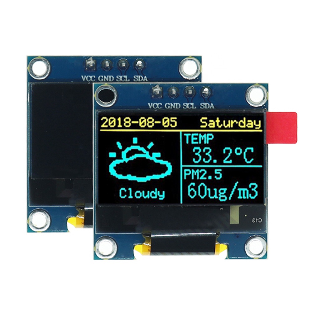 DIYmalls 0.96 Inch OLED Scherm I2C IIC 128x64 - Geel/Blauw - Werkt Met Arduino, ESP32, Nano (Set Van 3 Stuks)