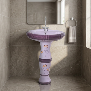 Lavabo sur pied en céramique vert moderne, design artistique, pour salle de bain de villa, ensemble d'articles sanitaires - Product Image 4