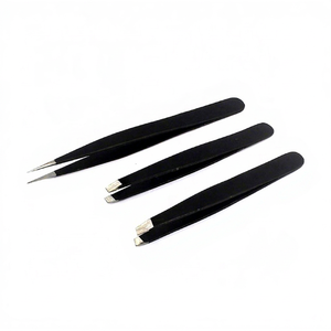 Ensemble de 3 pinces de précision vétérinaires en acier inoxydable, à pointes inclinées, droites et pointues, pour sourcils, poils incarnés et éclats de bois, noir - Product Image 1