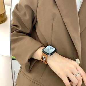 Correa de Reloj <span class=keywords><strong>Ivanhoe</strong></span> de Lona y Cuero Genuino, Diseño Simple y Moderno, Compatible con Apple Watch Series 4 a 8 SE 41 45mm, Uso Diario Informal - Product Image 3