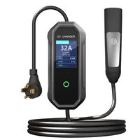 Cargador Portátil Inteligente para Vehículos Eléctricos de 7kW 32A NACS, IP65 Resistente al Agua, Cable de 5m, Pantalla LED de 2.8 Pulgadas, Conexión Directa, para Uso en el Hogar y Viajes