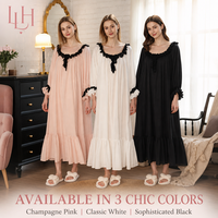 Chemise de nuit en coton lavé écologique pour femme, sexy, style victorien à volants, élégante, grande taille, manches longues, vêtement d'intérieur