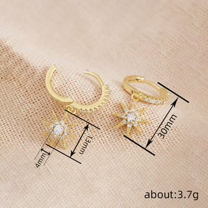 Boucles d'oreilles en zircon étoile et soleil pour femmes, bijoux élégants, délicats et célestes - Product Image 3