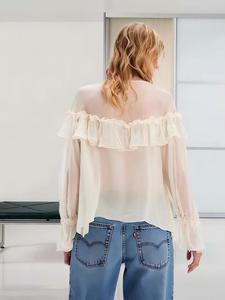 Nuovo Design Elegante Top in Chiffon Senza Spalline con Scollo a V e Bordi Sfrangiati, Tinta Unita Sexy - Product Image 6