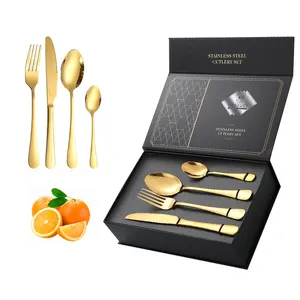 Promotion Hot Sale 24pcs Gold Cutlery Flatware Set Spoons Set With Mini Gift Box