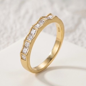 Authentic Sterling Silver Half Eternity Band Ring Thick Gold Plated Princess Cut Zircon Minimalist Wedding Jewelry Supplier - Product Image 3