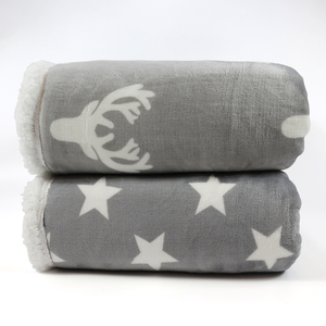 Accogliente coperta invernale in poliestere 100% all'ingrosso con Design natalizio a doppio strato renna stella 60*70 "plaid reversibili - Product Image 3