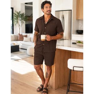 FOXA Men's 2 Piece <b>Short</b> Set Summer Beach Outfits <b>Short</b> Sleeve Shirt And <b>Shorts</b> Casual Vacation Wear Breathable <b>Polyester</b> - Product Image 3