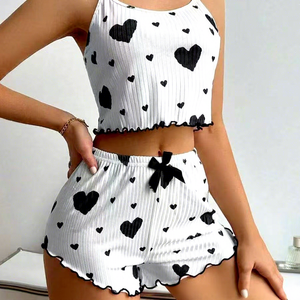 Pantalones Cortos de Tirantes de Poliéster con Estampado y Cintura Elástica para Mujer, Ropa de Casa, Comercio Exterior Transfronterizo, Logotipo Frontal ODM - Product Image 6