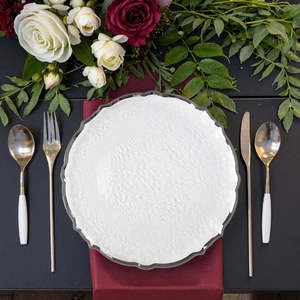 Bán buôn trang trí đám cưới rõ ràng Trắng Fancy <span class=keywords><strong>Flower</strong></span> Glass Charger tấm với vàng rim - Product Image 5