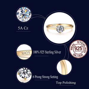 Anillo de Compromiso de Plata de Ley S925 con Circonita Cúbica Redonda Brillante de 6.5mm para <span class=keywords><strong>Mujer</strong></span>, Joyería Chapada <span class=keywords><strong>en</strong></span> <span class=keywords><strong>Oro</strong></span> - Product Image 3
