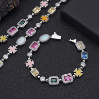 Collier chaîne personnalisé 10 mm avec pierres CZ géométriques arc-en-ciel, multicolore, croix, rondes, ovales, en pierres synthétiques, pour femmes et hommes