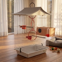 Volière pour oiseaux en fil métallique blanc avec jouets suspendus, nid de reproduction en bois et plateau coulissant, cage idéale pour les agapornis et les perruches