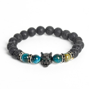 Piedra de <span class=keywords><strong>lava</strong></span> natural al por mayor de Venta caliente 100% natural con pulsera de ojo de tigre colorida y accesorios de lobo - Product Image 4