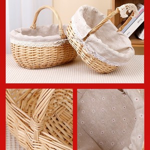 Woven Storage <b>Baskets</b> Round Cotton Lining Picnic Outdoor Fruit Egg <b>Basket</b> With Handle Red Checkered Pattern - Product Image 4