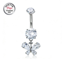 Piercing de nombril en titane ASTM F136 G23, motif cœur goutte d'eau, zircon et diamant, bijoux de corps, vente chaude