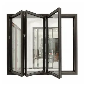 铝钢化玻璃双折窗折叠侧窗黑色窗