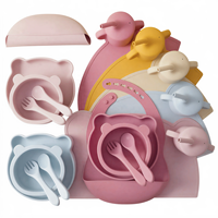 Ensemble repas en silicone pour tout-petits, kit d'alimentation pour bébés, vaisselle d'apprentissage pour enfants, cadeau repas, ustensiles pour la première étape de l'alimentation solide