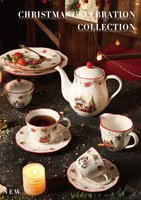 Service de table en céramique de Noël, décorations en porcelaine rouge et blanche, assiettes de Noël avec un design à 4 compartiments
