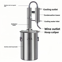 Distillateur d'huiles essentielles, machine à eau pure, équipement de brassage de liqueur, de vin et de fruits, semi-automatique à 2 tours en acier inoxydable, 12-60L