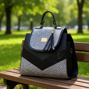 Sac fourre-tout en jute moyen pour femme Fana Haven, motif léopard noir, fermeture à fermoir, poignée longue, usage publicitaire - Product Image 2