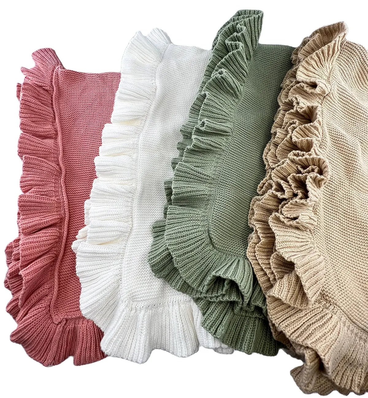 Soft Plain Crochet Wrap Swaddle Blanket Newborn Cotton Knitted Ruffle Blanket for baby
