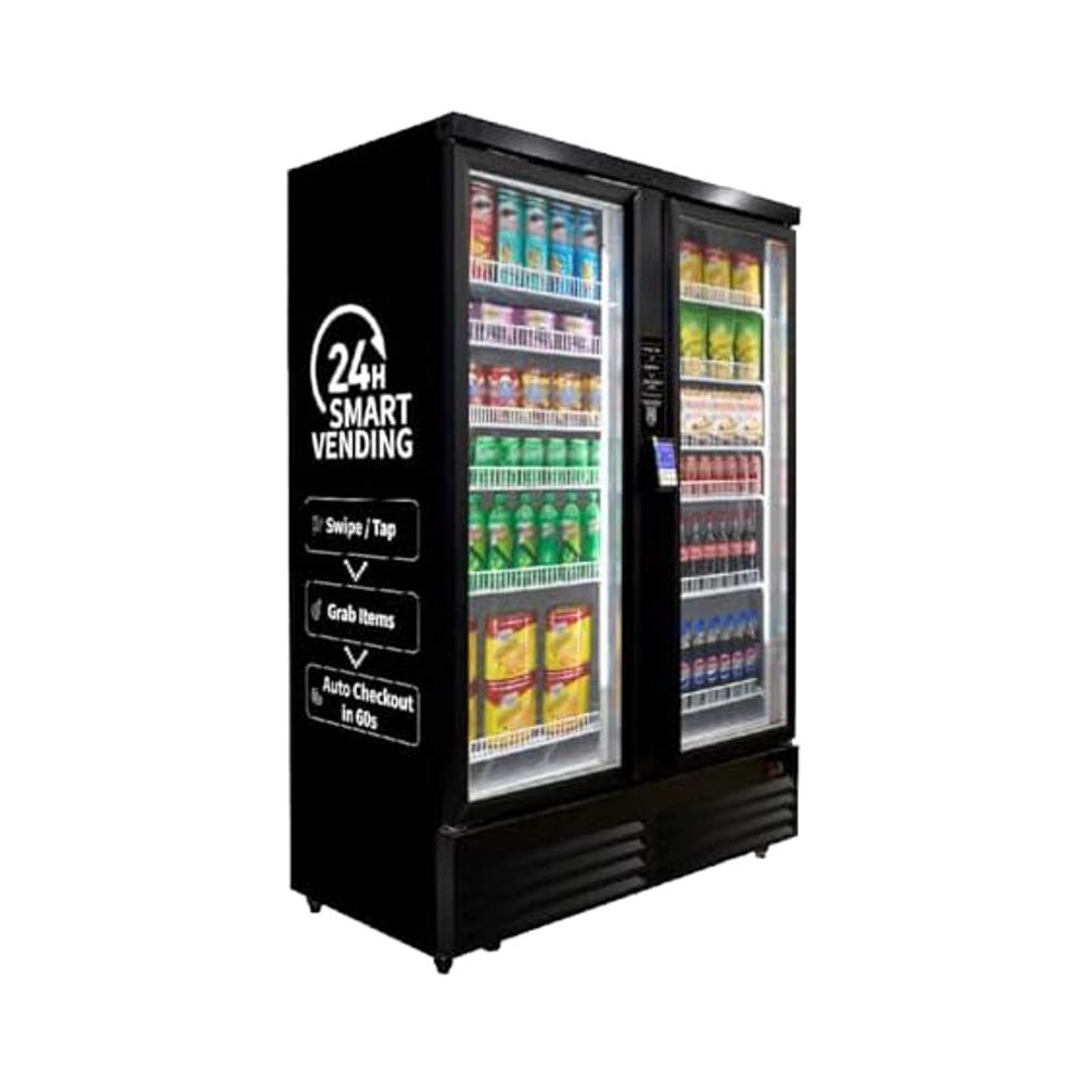 HAHA Factory Self-Service Refrigerated <strong>Smart</strong> <strong>Cooler</strong> Double Door Display <strong>Vending</strong> Machine POS/NFC 864 Bottle Capacity 1200 ultra