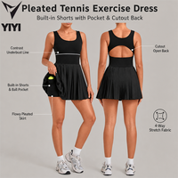 Robe de sport plissée personnalisée pour femme avec short intégré, poche pour balle, découpe et dos ouvert, idéale pour le tennis, le golf et l'entraînement