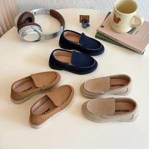 Chaussures plates décontractées pour garçons et filles, bout rond, en cuir souple, mocassins à enfiler, chaussures d'école pour enfants - Product Image 1