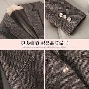 Women's <b>Wool</b> Blazer Gray Blue Solid Color Slim Fit Anti Wrinkle Autumn Winter Jacket - Product Image 4