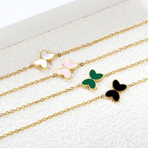 Pulseras Delicadas Personalizables con Cadena Chapada en Oro de 18K, Dijes de Joyería para Mujer, Venta al por Mayor, Pulsera de Acero Inoxidable con Concha y Mariposa - Product Image 1