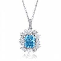 Collier de fiançailles Halo avec diamant bleu de laboratoire de 1 à 2 carats pour femmes, or blanc 14 carats, diamants, certificat IGI