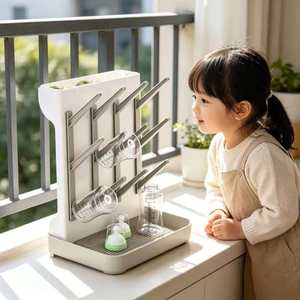 Bottle Storage Rack Multi Layer Draining Holder For Baby Bottles Kitchen Organizer Gray And Blue - Product Image 3