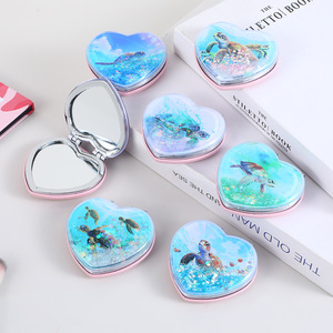 Wholesale Heart-Shape Turtle Design Portable Makeup Mirror Oil Glitter Beach Tourist Souvenirs Promotional Hand Mirror Gift